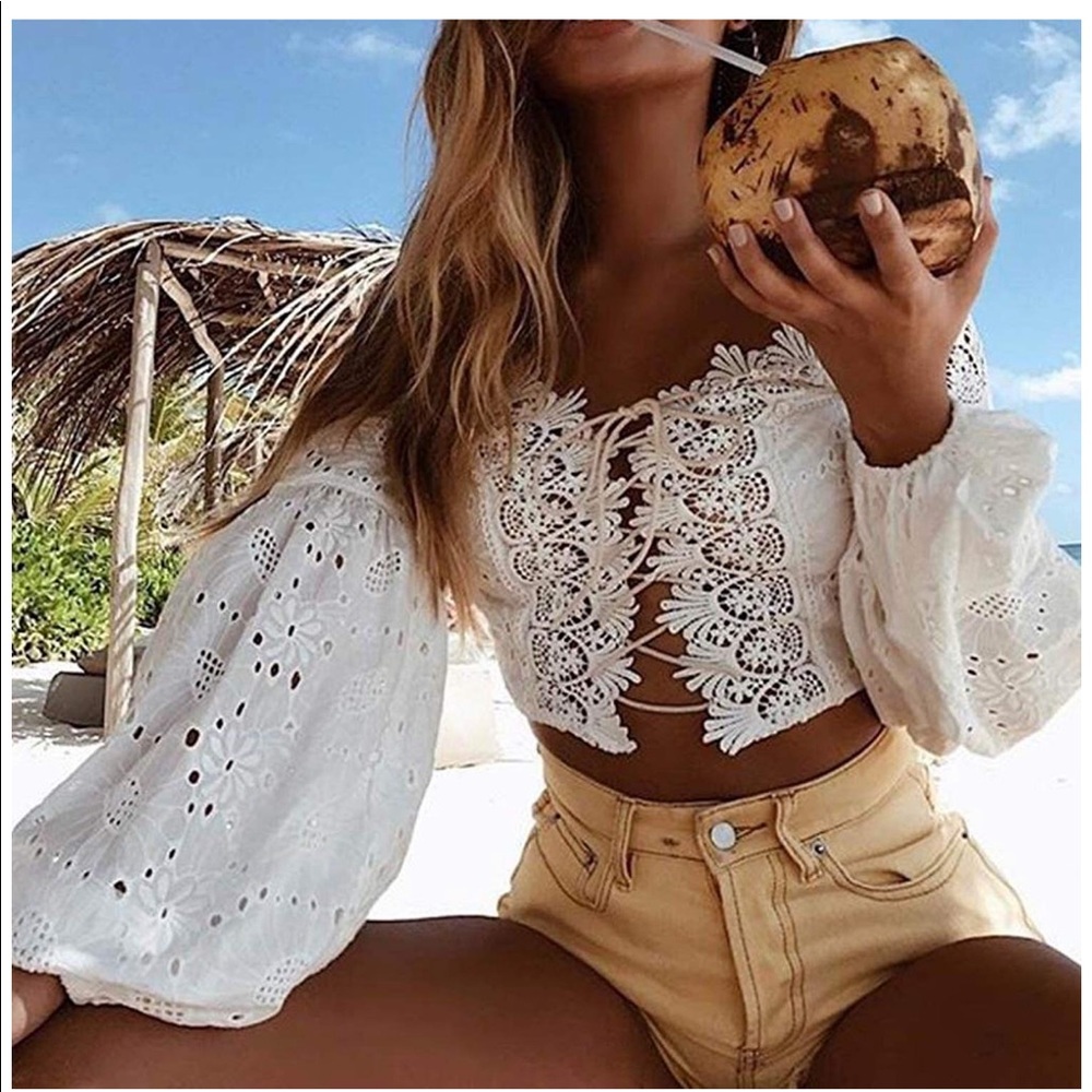 White eyelet crop top